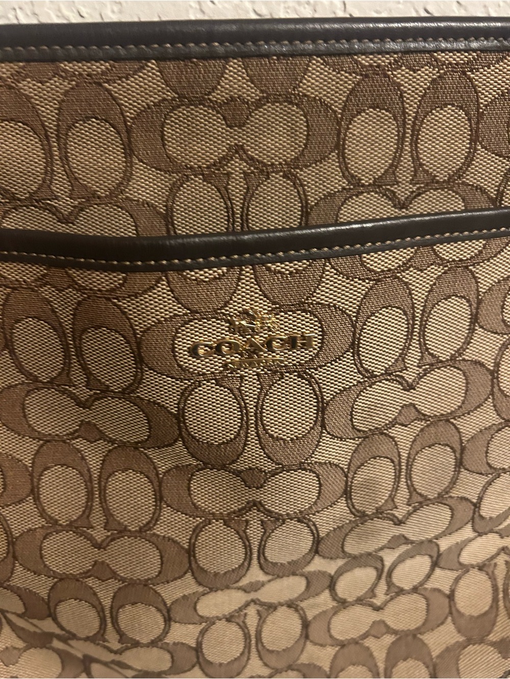 Coach Signature Monogram Tote in Brown and Tan